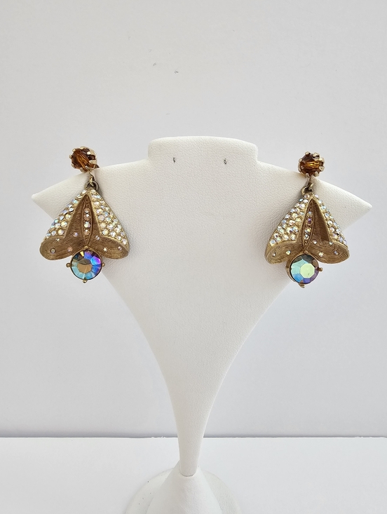 Hong Kong Jewelry - Vintage 1960s Hong Kong AB Rhinestone Screw-Back Earrings - Iridescent AB